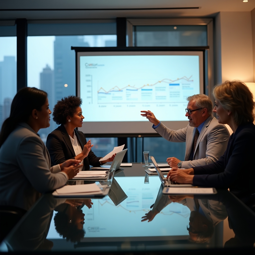 Team di professionisti in una riunione ad alta intensità con discussione animata e produttiva