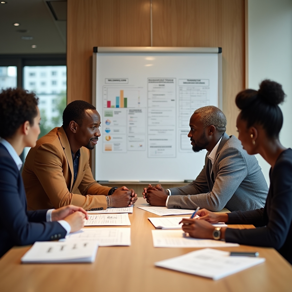Team di professionisti che pianificano le priorità in un ambiente di lavoro moderno