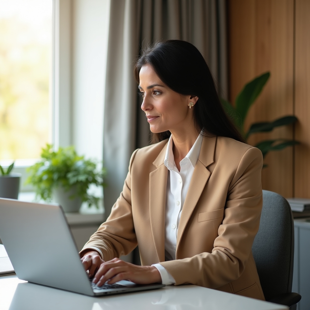 Professionista concentrata durante una sessione di webinar sulla gestione delle priorità